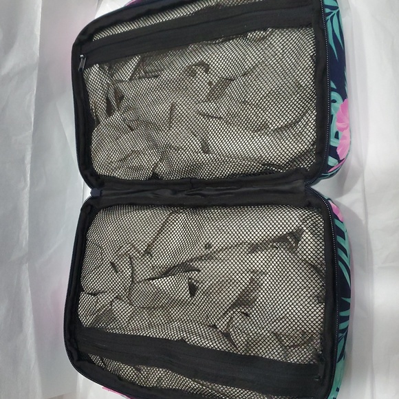 Hurley obsidian dark blue pink hibiscus tropical palm print makeup cosmetics bag - Picture 5 of 16